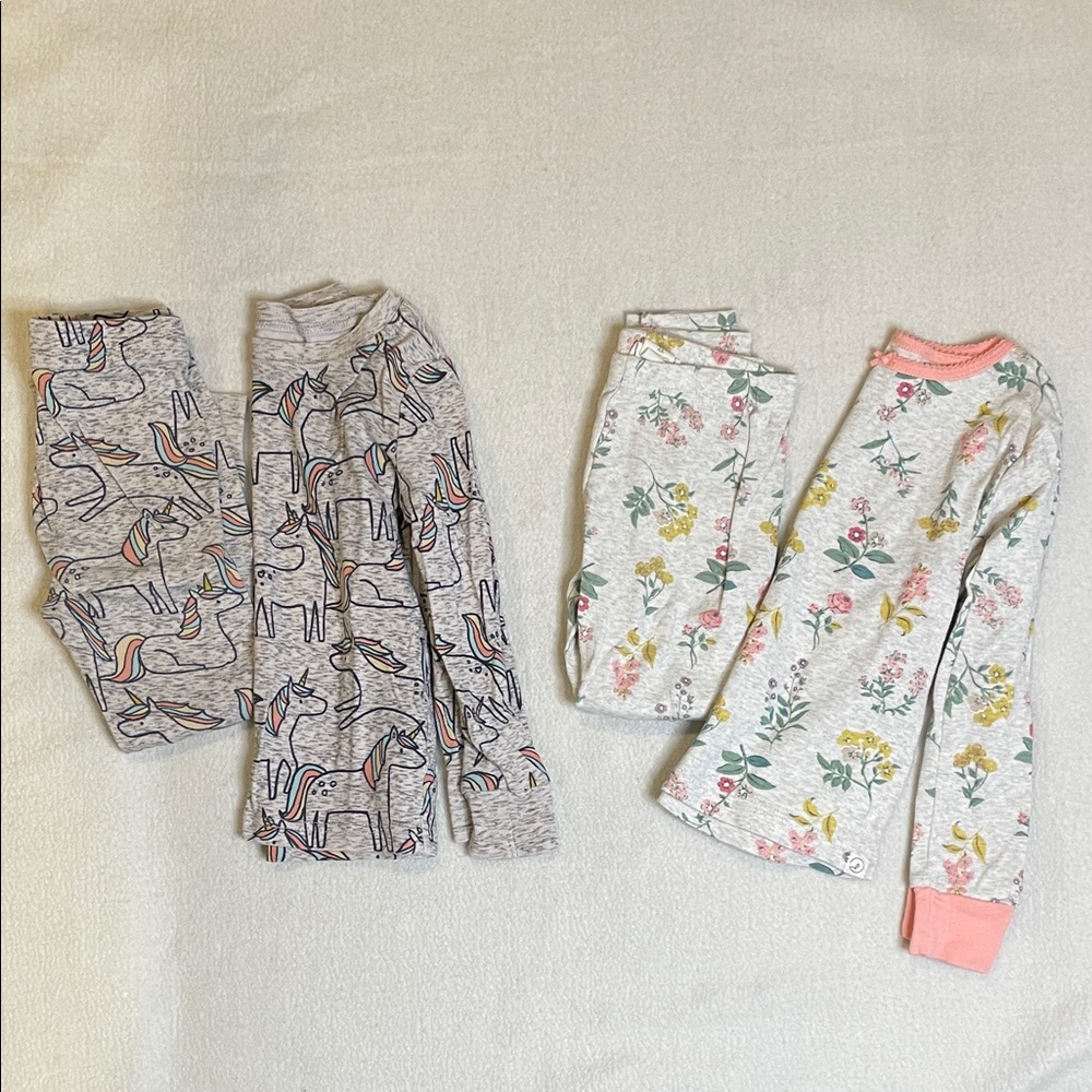 Kids 4T Pajama Set - Unicorn and Floral Designs